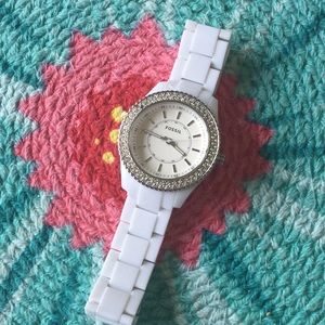 Fossil watch with crystals